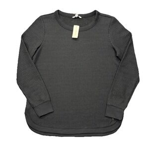NWT LL Bean Signature Sweater Womens Medium Waffle Knit Boatneck Black‎ Slate